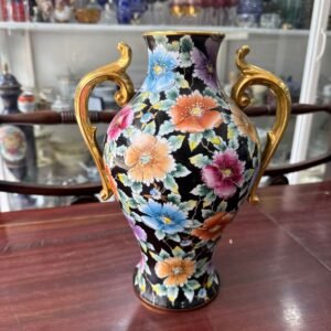 Florero o jarrón porcelana tsuji pintado a mano con oro