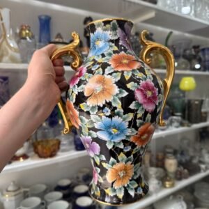 Florero o jarrón porcelana tsuji pintado a mano con oro