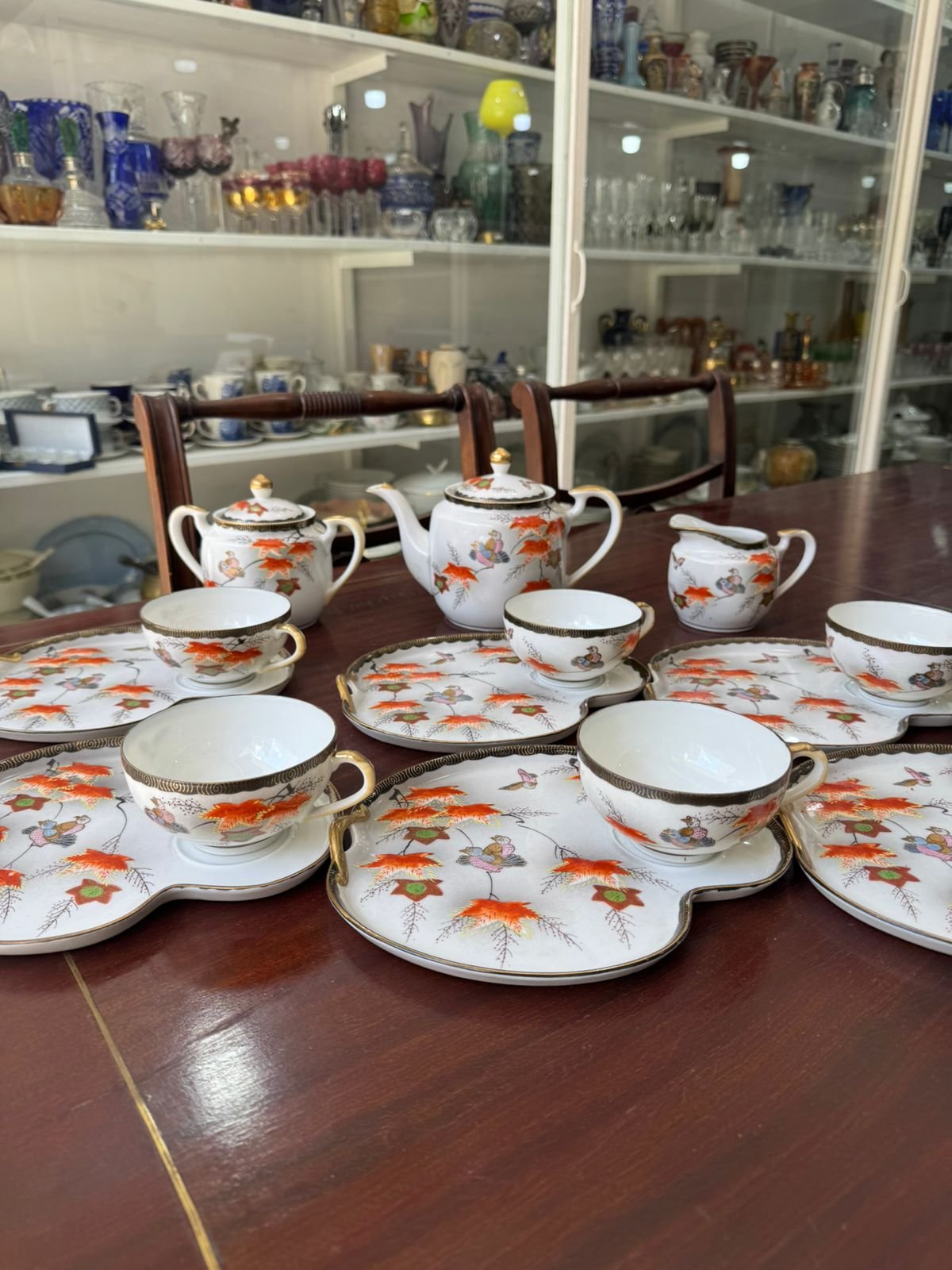 Juego de té porcelana oriental pintado a mano