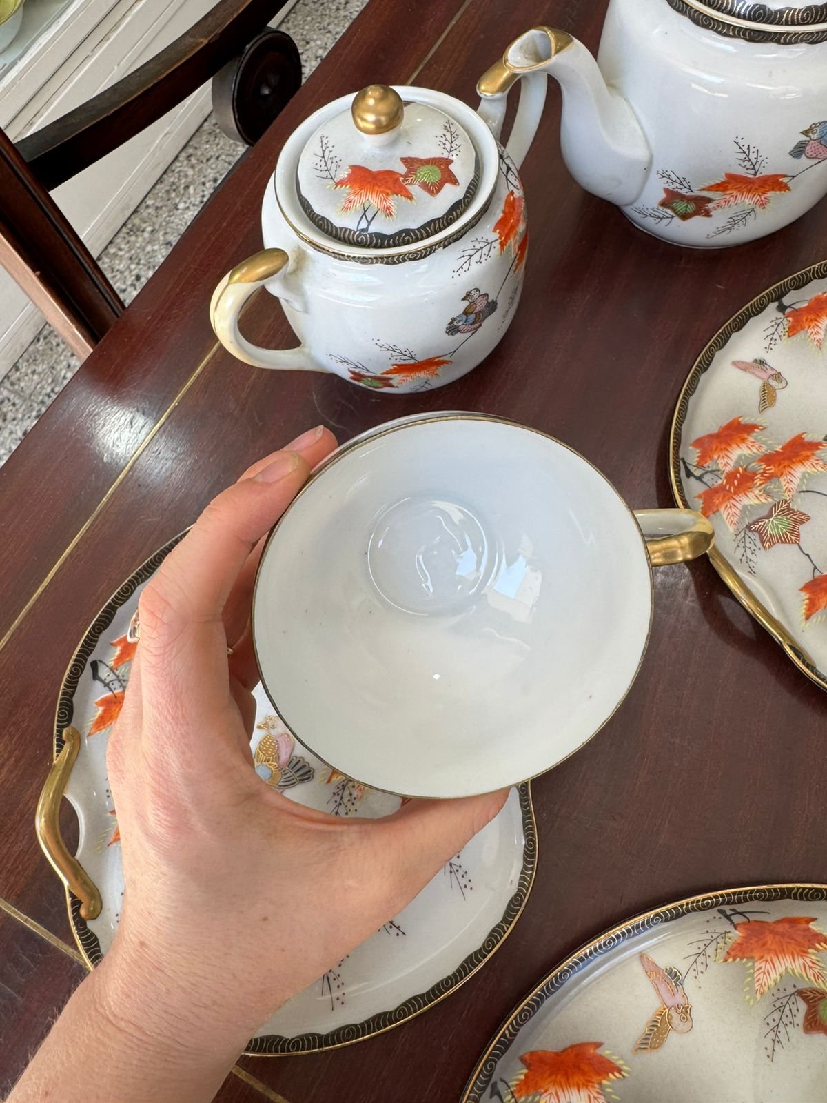 Juego de té porcelana oriental pintado a mano - Image 7
