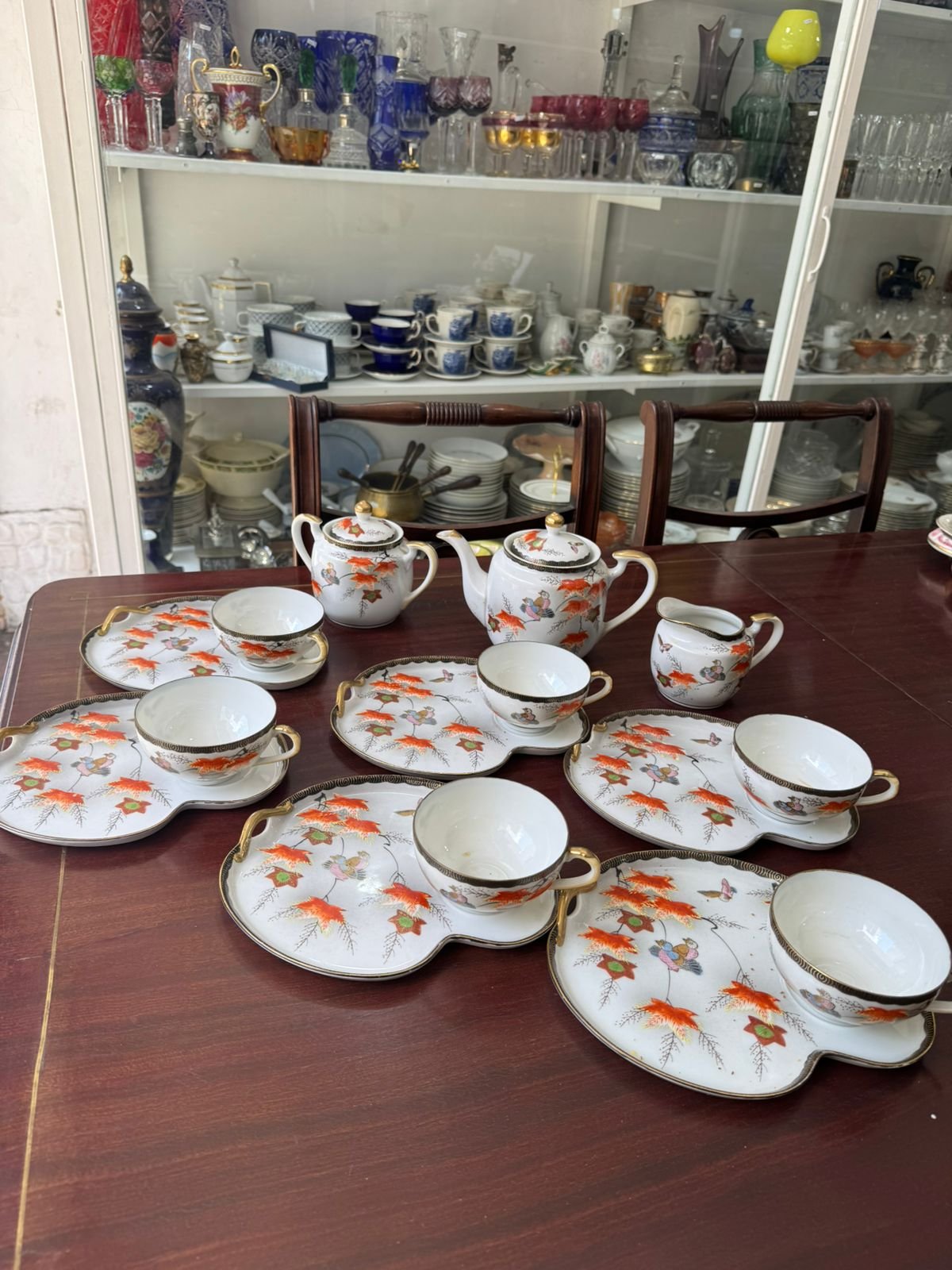 Juego de té porcelana oriental pintado a mano - Image 4