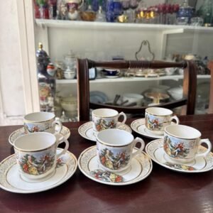 Juego de 6 dúos café con escena galante