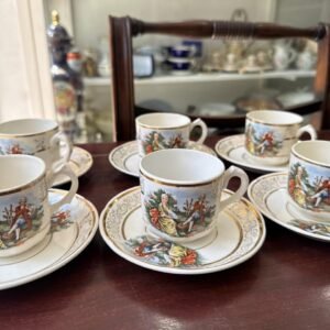 Juego de 6 dúos café con escena galante