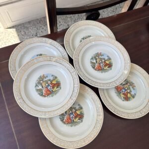 Juego de 6 platos de postre con escena galante