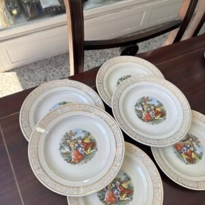 Juego de 6 platos de postre con escena galante