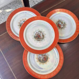 Set de 4 platos de postre porcelana checoslovaca con escena victoriana