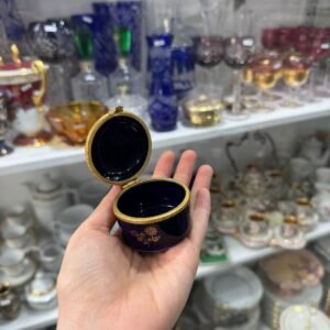 Pastillero o cofre porcelana francesa LIMOGES azul cobalto con oor