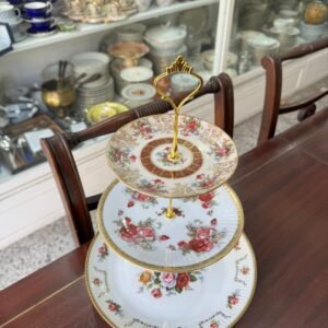 Triolet 3 niveles porcelana pintada a mano con oro romantico
