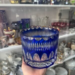 Gran hielera de cristal súper tallado azul