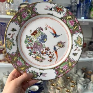 Plato porcelana oriental pintado a mano con oro