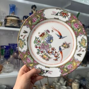 Plato porcelana oriental pintado a mano con oro