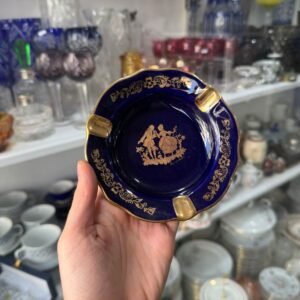 Cenicero porcelana LIMOGES azul cobalto con oro