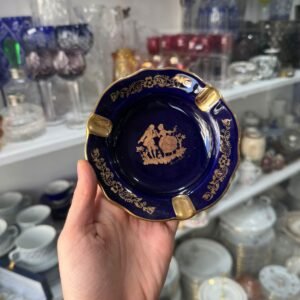 Cenicero porcelana LIMOGES azul cobalto con oro