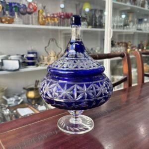 Caramelera o bombonera de cristal súper tallado azul
