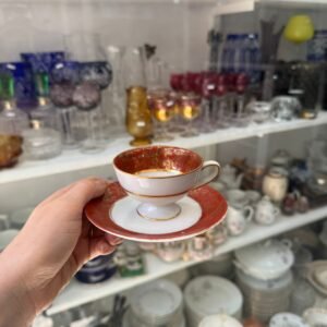 Dúo de café porcelana tsuji pintado a mano con oro