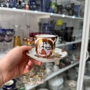 Dúo de café porcelana japonesa pintada a mano con oro
