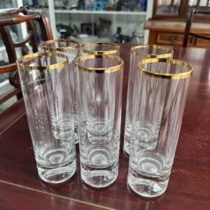 Juego de 6 vasos altos de cristal con guarda en oro