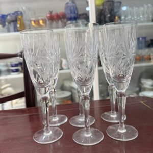 Juego de 6 copas de cristal súper tallado para champagne