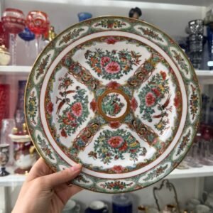 Plato porcelana oriental pintado a mano con oro