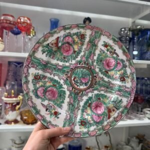 Plato porcelana oriental pintado a mano con oro