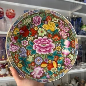 Plato porcelana oriental pintado a mano con oro