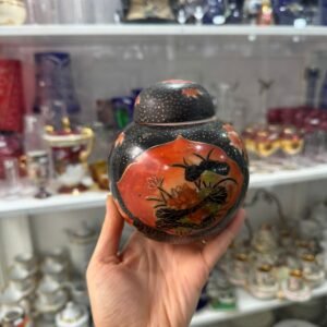 Potiche o contenedor de hebras pintado a mano porcelana oriental