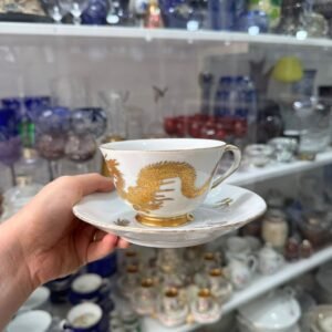 Dúo de té porcelana tsuji pintado a mano con oro