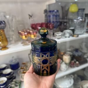 Dulcera de cristal súper tallado azul con ambar