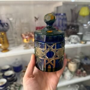 Dulcera de cristal súper tallado azul con ambar