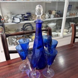 Botellón con 6 copas azules