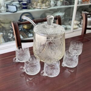Ponchera con cucharon y 5 tazas cristal súper tallado
