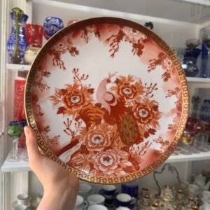 Plato grande o fuente de porcelana tsuji pintado a mano con oro