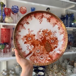 Plato grande o fuente de porcelana tsuji pintado a mano con oro