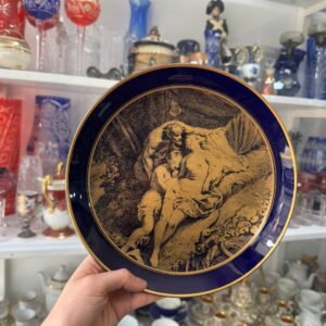 Plato porcelana tsuji azul cobalto con oro