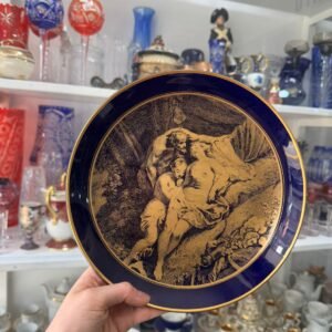 Plato porcelana tsuji azul cobalto con oro