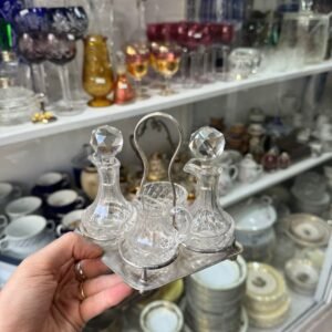 Set de aceitera, vinagrera, limonera y salero de cristal súper tallado