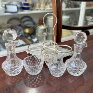 Set de aceitera, vinagrera, limonera y salero de cristal súper tallado