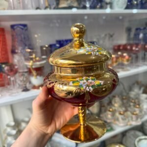 Caramelera de cristal de murano veneciano pintado a mano con oro