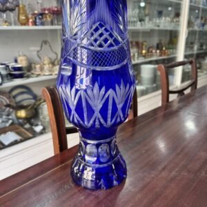 Florero grande de cristal súper tallado azul