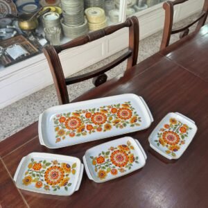 Set de 4 fuentes porcelana verbano 70´S (Fuente budinera + 3 fuentes pequeñas)