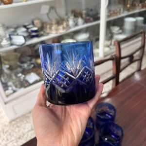 Hielera con 6 vasos de cristal súper tallado azul