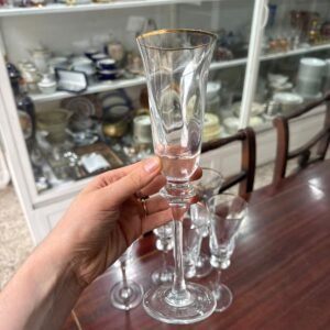 Juego de 6 copas para champagne de cristal con guarda en oro