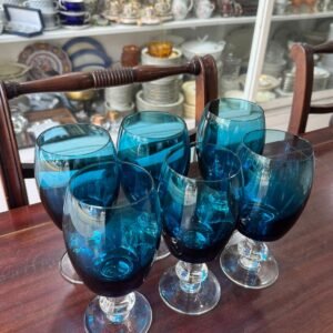 Juego de 6 copas grandes de cristal azules
