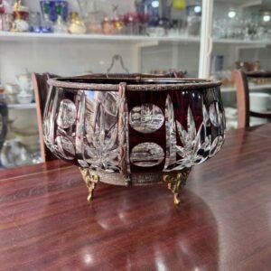 Cenicero de cristal súper tallado rubi con monturas de bronce