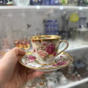 Dúo de café porcelana tsuji pintado a mano con oro