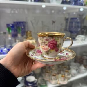 Dúo de café porcelana tsuji pintado a mano con oro