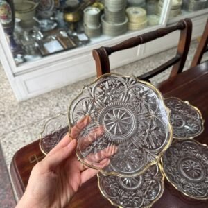 Juego de 6 platos de pan vidrio prensado con dorado