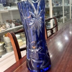 Florero de cristal súper tallado azul