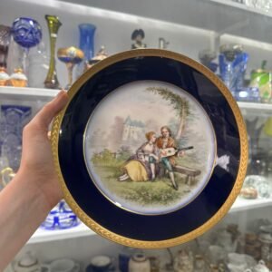 Plato azul cobalto con oro porcelana LIMOGES