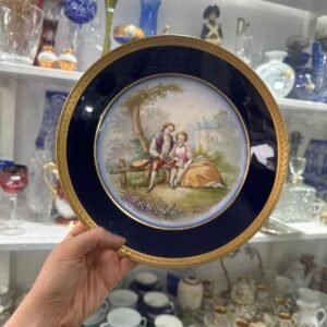 Plato azul cobalto con oro porcelana LIMOGES